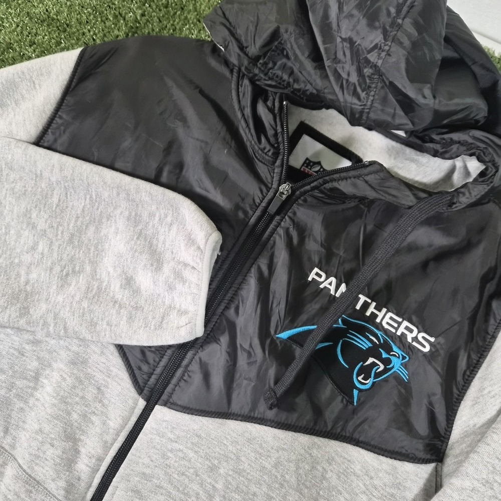 Carolina Panthers NFL Hoodie Jacket Mens Medium Gray Black Full Zip Hooded Logo